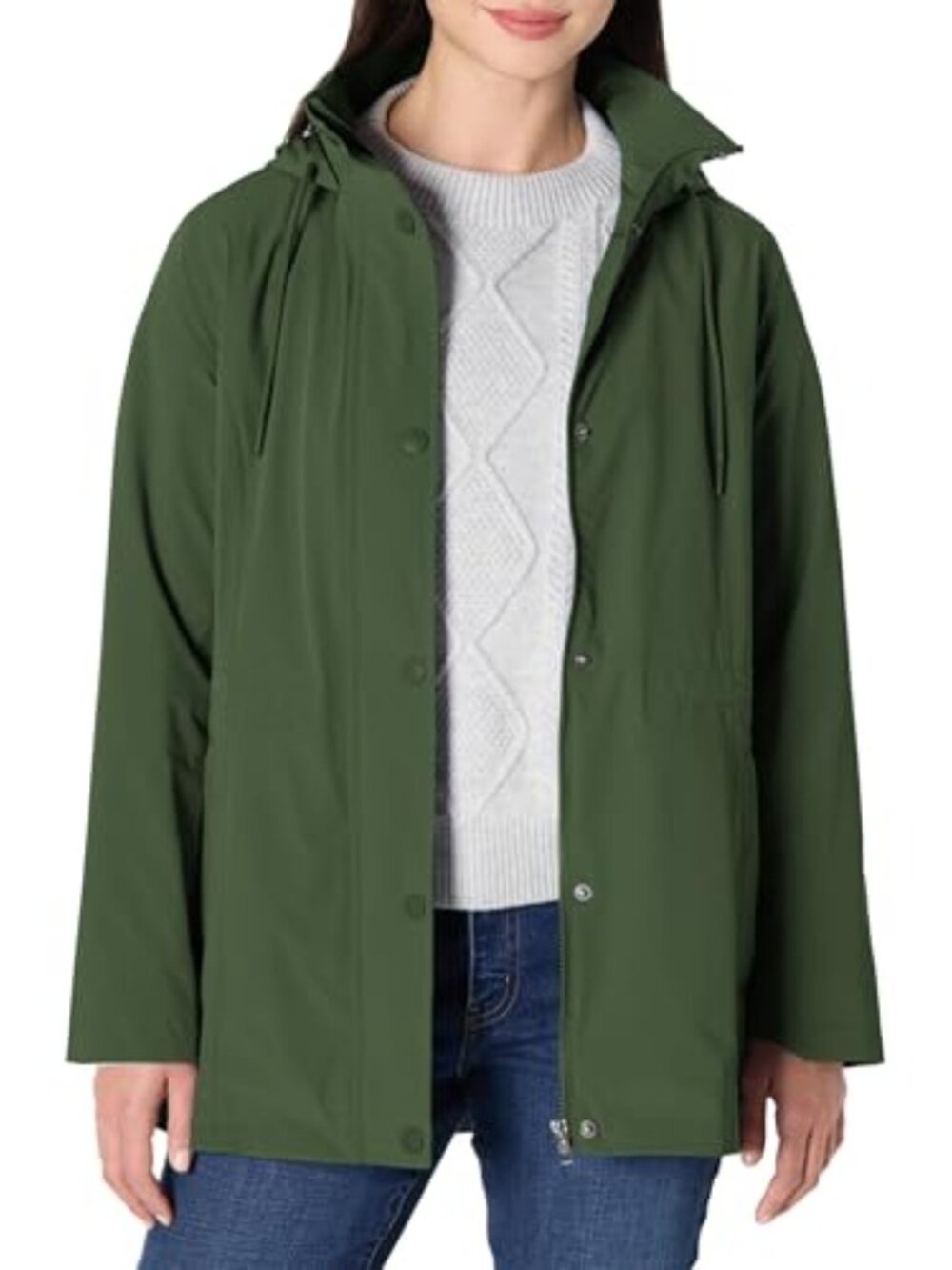 Waterproof Long Hooded Rain Jacket Relaxed Fit Women's Anorak Lightweight - Picture 2 of 7
